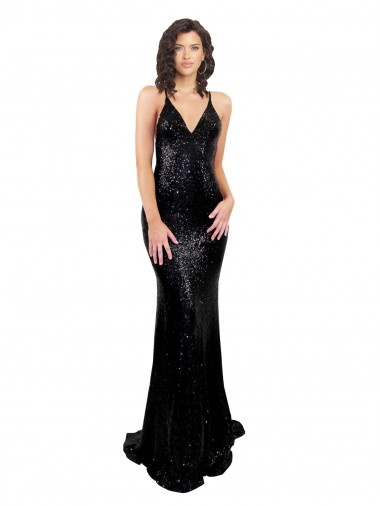 Open Back Black Mermaid V-Neck Long Black Tie Evening Gown / Prom Dress / Bridesmaid Dress Hobart