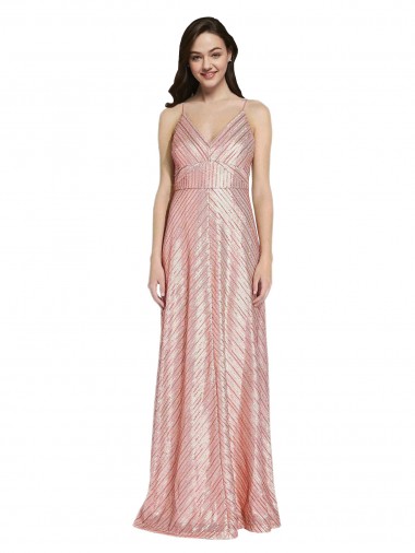 Low Back Rose Gold Sheath V-Neck Long Formal Evening Gown / Prom Dress / Bridesmaid Dress Hobart