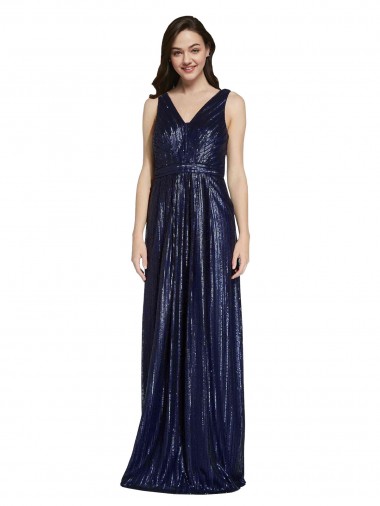 V-Back Dark Navy Sheath V-Neck Long Formal Evening Gown / Prom Dress / Bridesmaid Dress Hobart