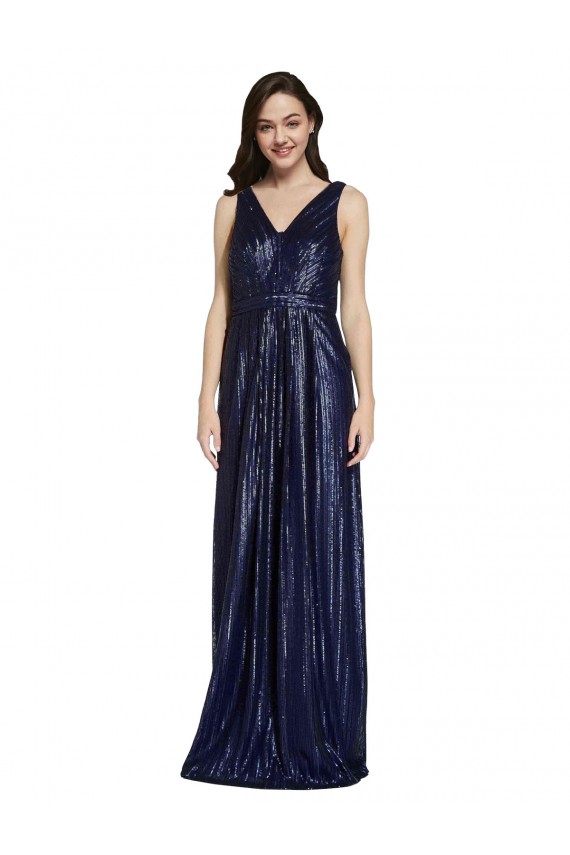V-Back Dark Navy Sheath V-Neck Long Formal Evening Gown / Prom Dress / Bridesmaid Dress Hobart