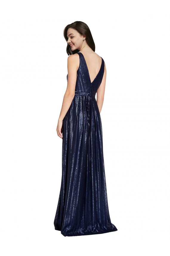 V-Back Dark Navy Sheath V-Neck Long Formal Evening Gown / Prom Dress / Bridesmaid Dress Hobart