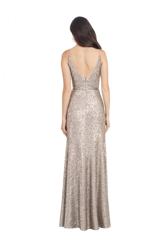 V-Back Silver Sheath High Neck Long Formal Evening Gown / Prom Dress / Bridesmaid Dress Hobart