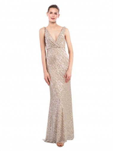 V-Back Silver Sheath V-Neck Long Formal Evening Gown / Prom Dress / Bridesmaid Dress Hobart