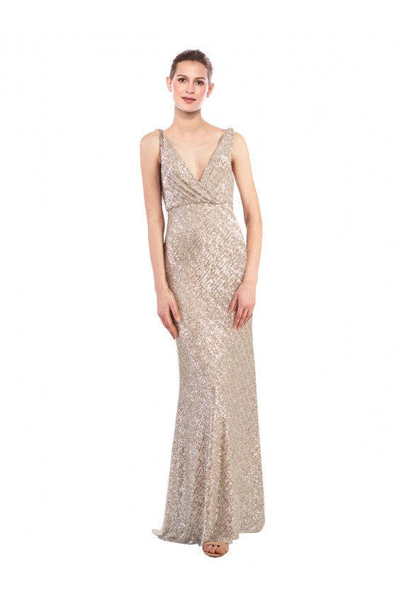 V-Back Silver Sheath V-Neck Long Formal Evening Gown / Prom Dress / Bridesmaid Dress Hobart