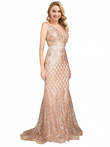 V-Back Rose Gold Mermaid V-Neck Long Formal Plus Size Evening Gown / Prom Dress / Bridesmaid Dress Hobart
