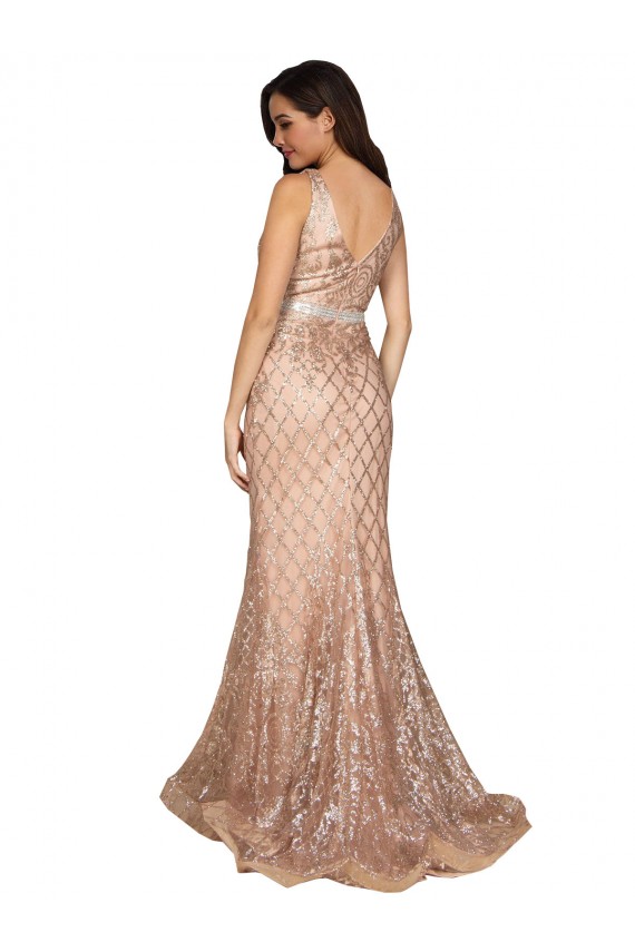 V-Back Rose Gold Mermaid V-Neck Long Formal Plus Size Evening Gown / Prom Dress / Bridesmaid Dress Hobart