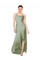 Open Back Smoke Green A-Line Cowl Neck Long High Low Evening Gown / Prom Dress / Bridesmaid Dress Hobart