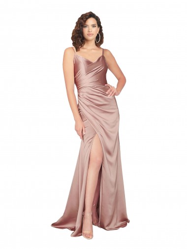 V-Back Dusty Pink Sheath V-Neck Long Black Tie Evening Gown / Prom Dress / Bridesmaid Dress Hobart
