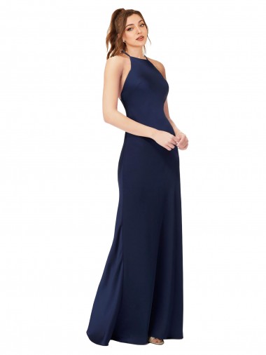 Open Back Sapphire Sheath High Neck Long Formal Evening Gown / Prom Dress / Bridesmaid Dress Hobart