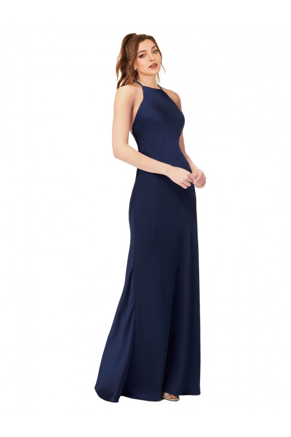 Open Back Sapphire Sheath High Neck Long Formal Evening Gown / Prom Dress / Bridesmaid Dress Hobart