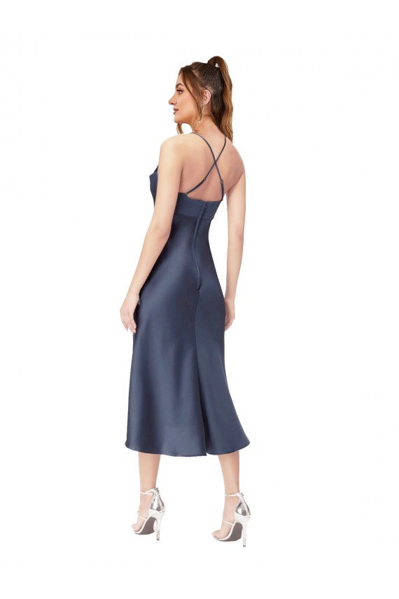 Open Back Black Sheath Cowl Neck Midi Length High Low Evening Gown / Prom Dress / Bridesmaid Dress Hobart