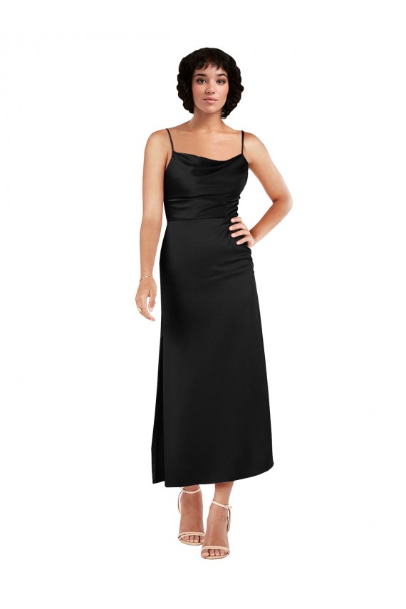 Black A-Line Cowl Neck Tea Length Formal Evening Gown / Prom Dress / Bridesmaid Dress Hobart