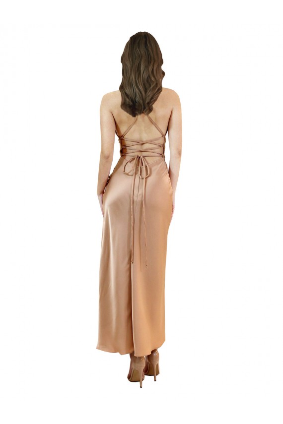 Open Back Rose Gold Sheath Cowl Neck Midi Length Formal Evening Gown / Prom Dress / Bridesmaid Dress Hobart