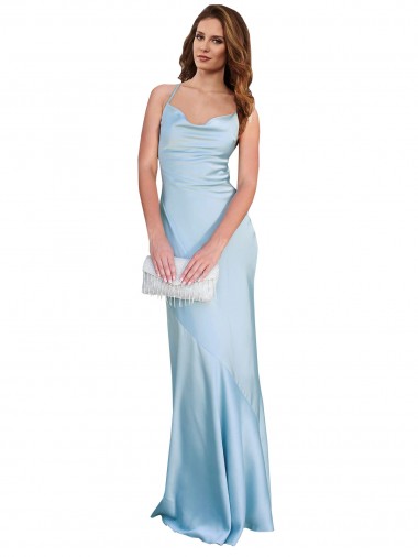 Open Back Light Sky Blue Sheath Cowl Neck Long Formal Evening Gown / Prom Dress / Bridesmaid Dress Hobart