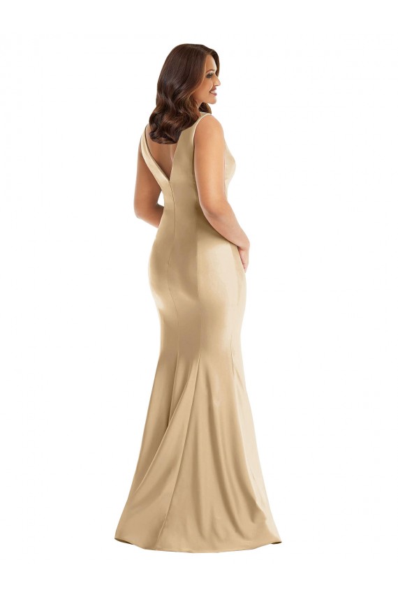 V-Back Soft Gold Mermaid V-Neck Long Formal Plus Size Evening Gown / Prom Dress / Bridesmaid Dress Hobart