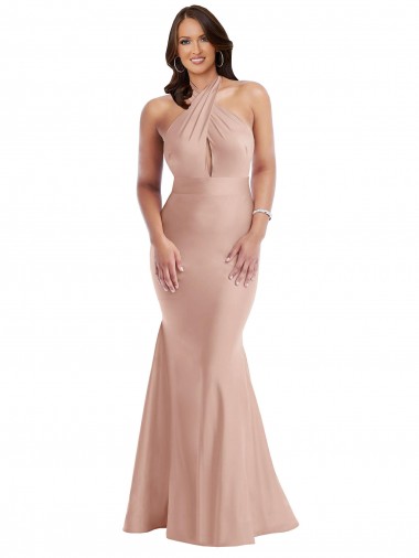 Open Back Dusty Pink Mermaid Halter Neck Long Formal Plus Size Evening Gown / Prom Dress / Bridesmaid Dress Hobart