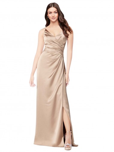 Low Back Champagne Pink A-Line V-Neck Long Formal Evening Gown / Prom Dress / Bridesmaid Dress Hobart