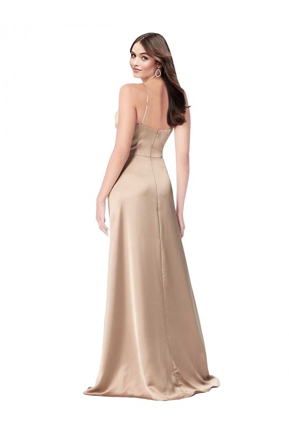 Low Back Champagne Pink A-Line V-Neck Long Formal Evening Gown / Prom Dress / Bridesmaid Dress Hobart
