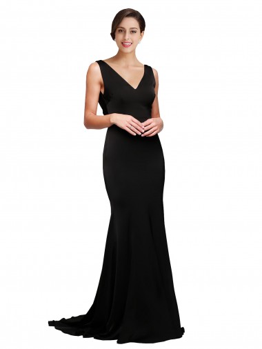Low Back Black A-Line V-Neck Sweep Train Formal Evening Gown / Prom Dress / Bridesmaid Dress Hobart