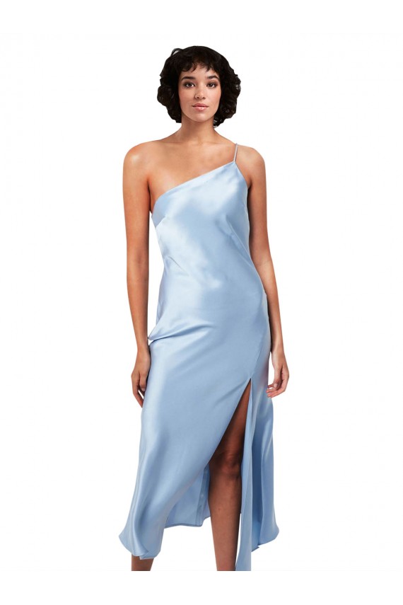 Light Sky Blue A-Line One Shoulder Midi Length Formal Evening Gown / Prom Dress / Bridesmaid Dress Hobart