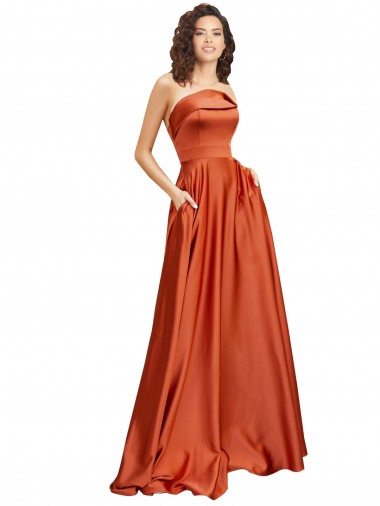 Low Back Burnt Orange A-Line Round Neck Sweep Train Formal Evening Gown / Prom Dress / Bridesmaid Dress Hobart
