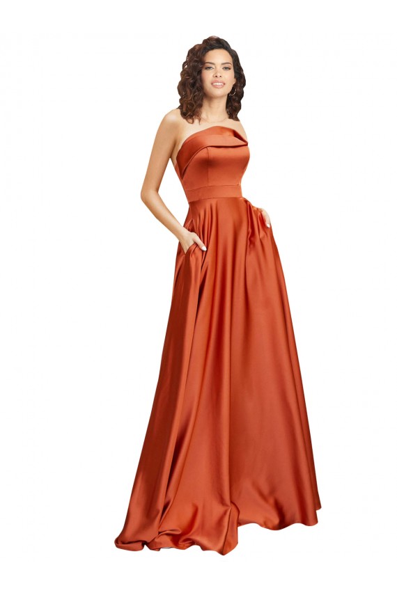 Low Back Burnt Orange A-Line Round Neck Sweep Train Formal Evening Gown / Prom Dress / Bridesmaid Dress Hobart