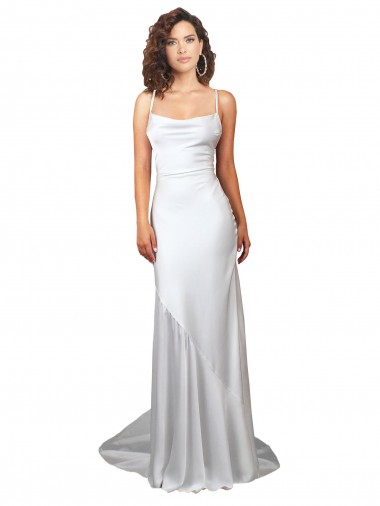 Open Back White Sheath Cowl Neck Sweep Train Beach Wedding Dress Hobart