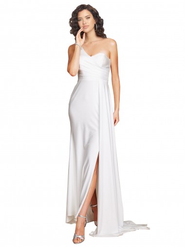 White A-Line One Shoulder Long Wedding Dress Hobart