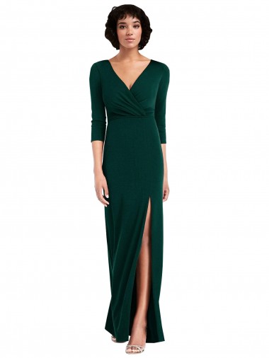 V-Back Dark Green Trumpet V-Neck Long Sleeves Long Formal Evening Gown / Prom Dress / Bridesmaid Dress Hobart