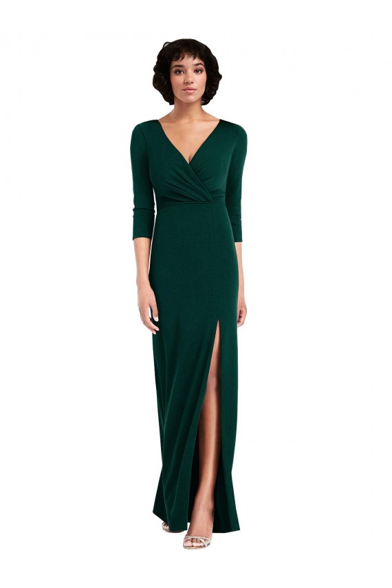 V-Back Dark Green Trumpet V-Neck Long Sleeves Long Formal Evening Gown / Prom Dress / Bridesmaid Dress Hobart