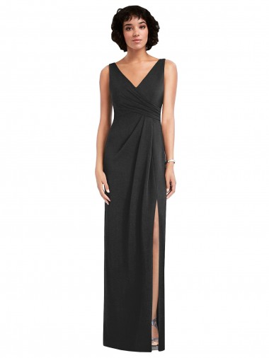 V-Back Black Sheath V-Neck Long Formal Evening Gown / Prom Dress / Bridesmaid Dress Hobart