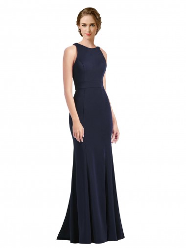 Keyhole Back Dark Navy Sheath High Neck Long Black Tie Prom Dress / Bridesmaid Dress Hobart
