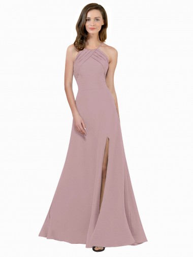 Keyhole Back Dusty Pink A-Line High Neck Long Prom Dress / Bridesmaid Dress Hobart