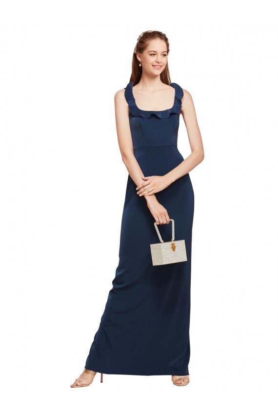 Low Back Dark Navy Sheath Scoop Neck Long Formal Evening Gown / Prom Dress / Bridesmaid Dress Hobart