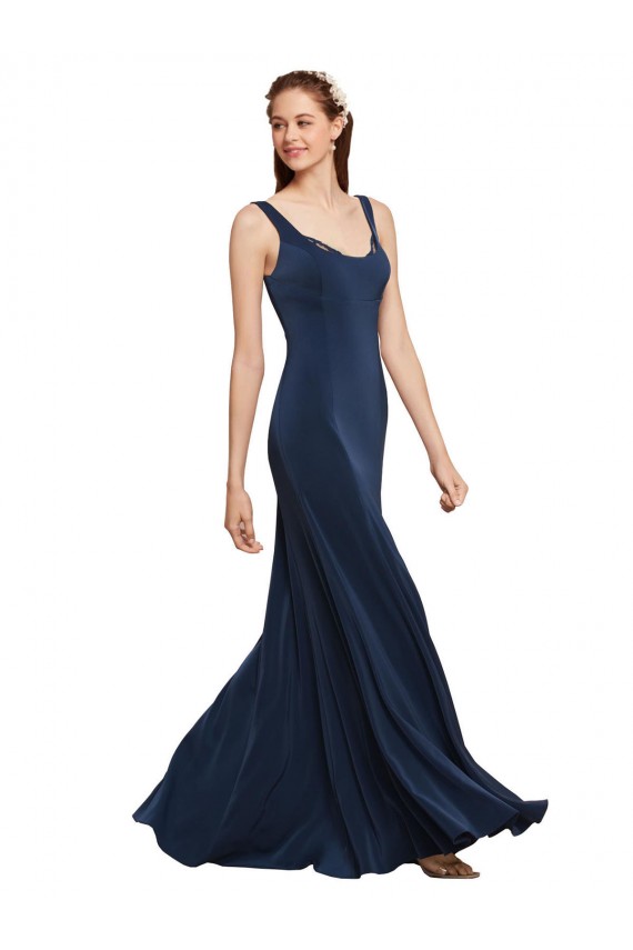 Low Back Dark Navy A-Line Round Neck Long Prom Dress / Bridesmaid Dress Hobart