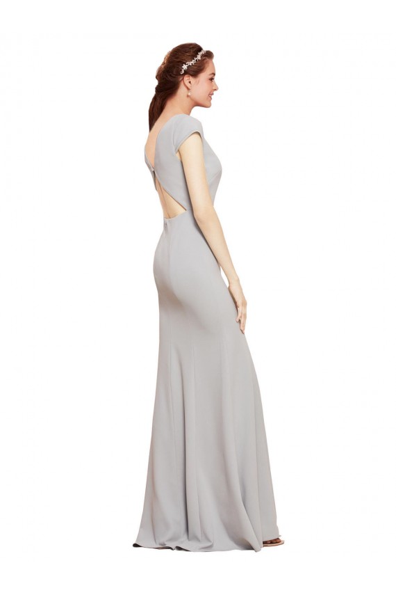 Open Back Dark Navy A-Line Boat Neck Long Formal Evening Gown / Prom Dress / Bridesmaid Dress Hobart