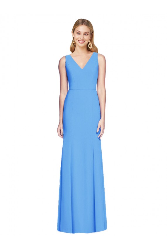 Keyhole Back Peacock Blue Trumpet V-Neck Long Semi Formal Evening Dress / Prom Dress / Bridesmaid Dress Hobart