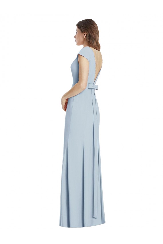 Open Back Light Sky Blue Trumpet Bateau Neck Long Formal Dress / Bridesmaid Dress Hobart