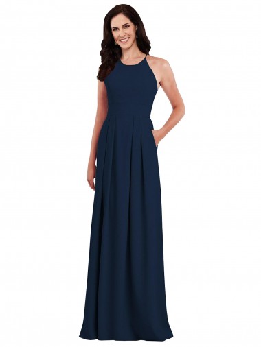 Open Back Dark Navy Trumpet Halter Neck Long Semi Formal Evening Dress / Bridesmaid Dress Hobart