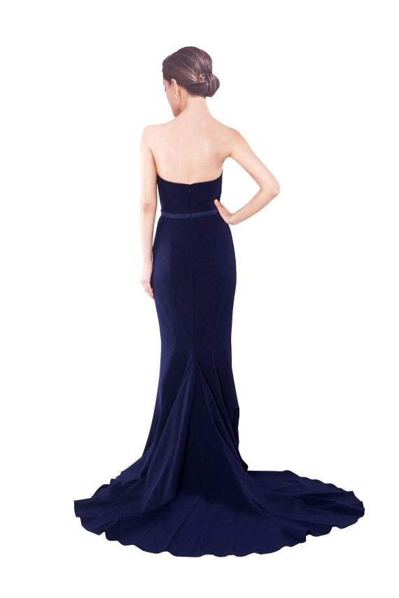 Low Back Dark Navy Mermaid Strapless Sweep Train Semi Formal Evening Dress / Prom Dress / Bridesmaid Dress Hobart