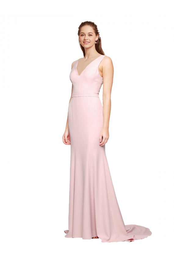 V-Back Pink A-Line V-Neck Sweep Train Black Tie Evening Dress / Prom Dress / Bridesmaid Dress Hobart