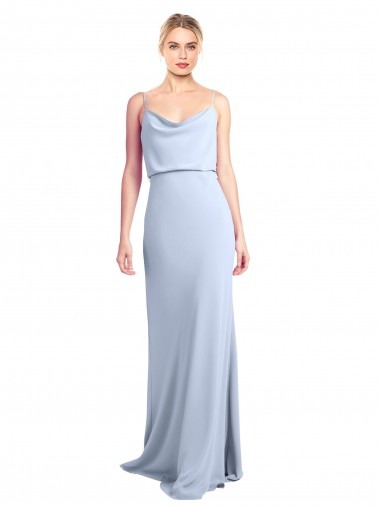 V-Back Light Sky Blue Sheath High Neck Long Formal Dress / Bridesmaid Dress Hobart