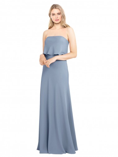 Smoke Blue Sheath High Neck Long Formal Dress / Bridesmaid Dress Hobart