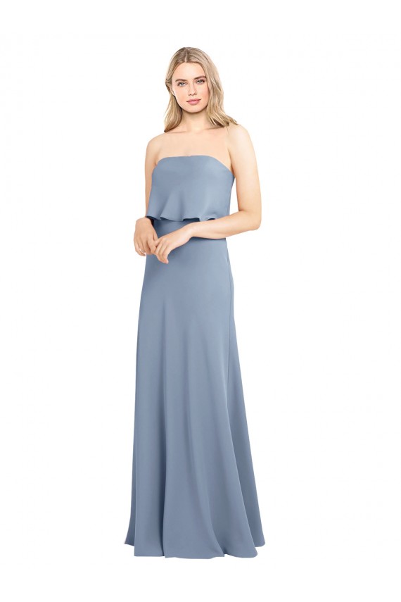 Smoke Blue Sheath High Neck Long Formal Dress / Bridesmaid Dress Hobart