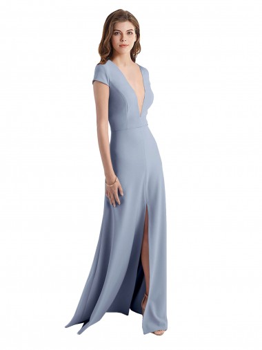 Smoke Blue Sheath High Neck Long Prom Dress / Bridesmaid Dress Hobart