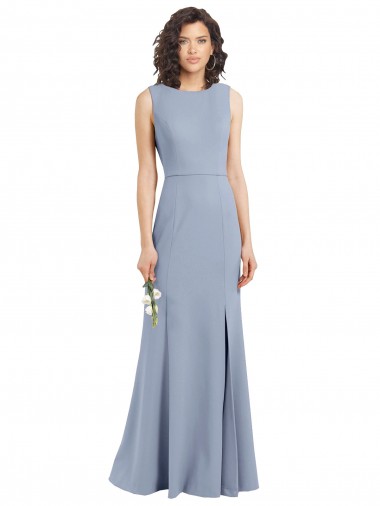 Keyhole Back Smoke Blue Sheath High Neck Long Bridesmaid Dress Hobart