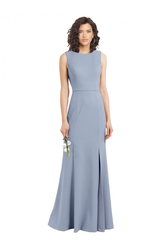 Keyhole Back Smoke Blue Sheath High Neck Long Bridesmaid Dress Hobart