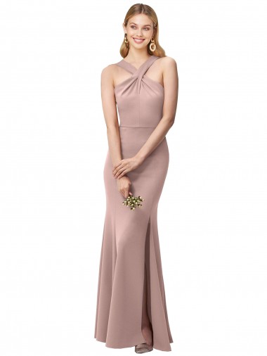 Open Back Dusty Pink Sheath High Neck Long Prom Dress / Bridesmaid Dress Hobart