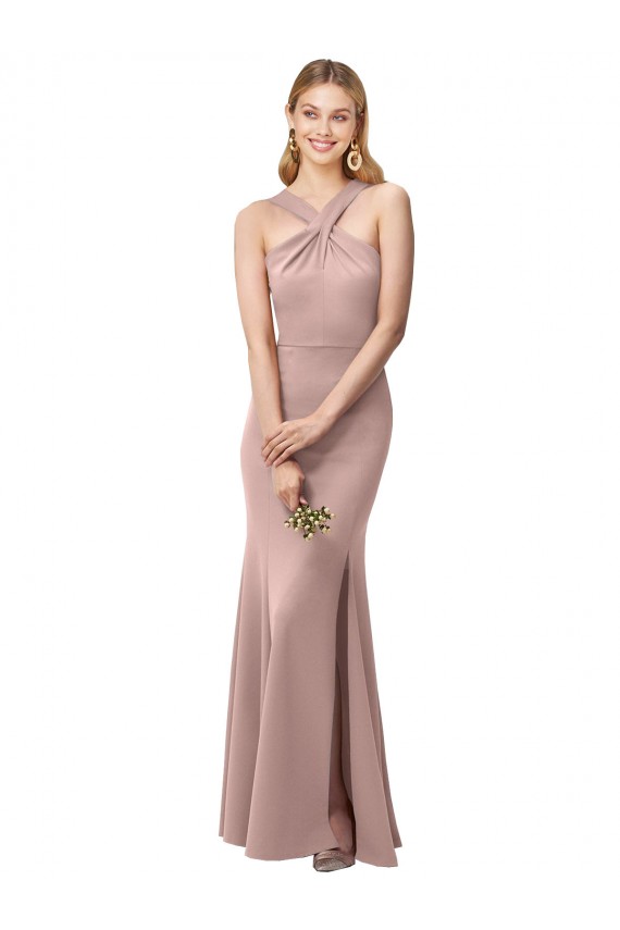 Open Back Dusty Pink Sheath High Neck Long Prom Dress / Bridesmaid Dress Hobart