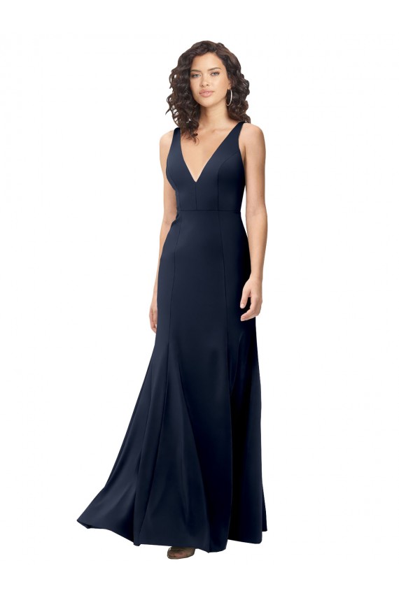 V-Back Dark Navy A-Line High Neck Long Formal Dress / Bridesmaid Dress Hobart